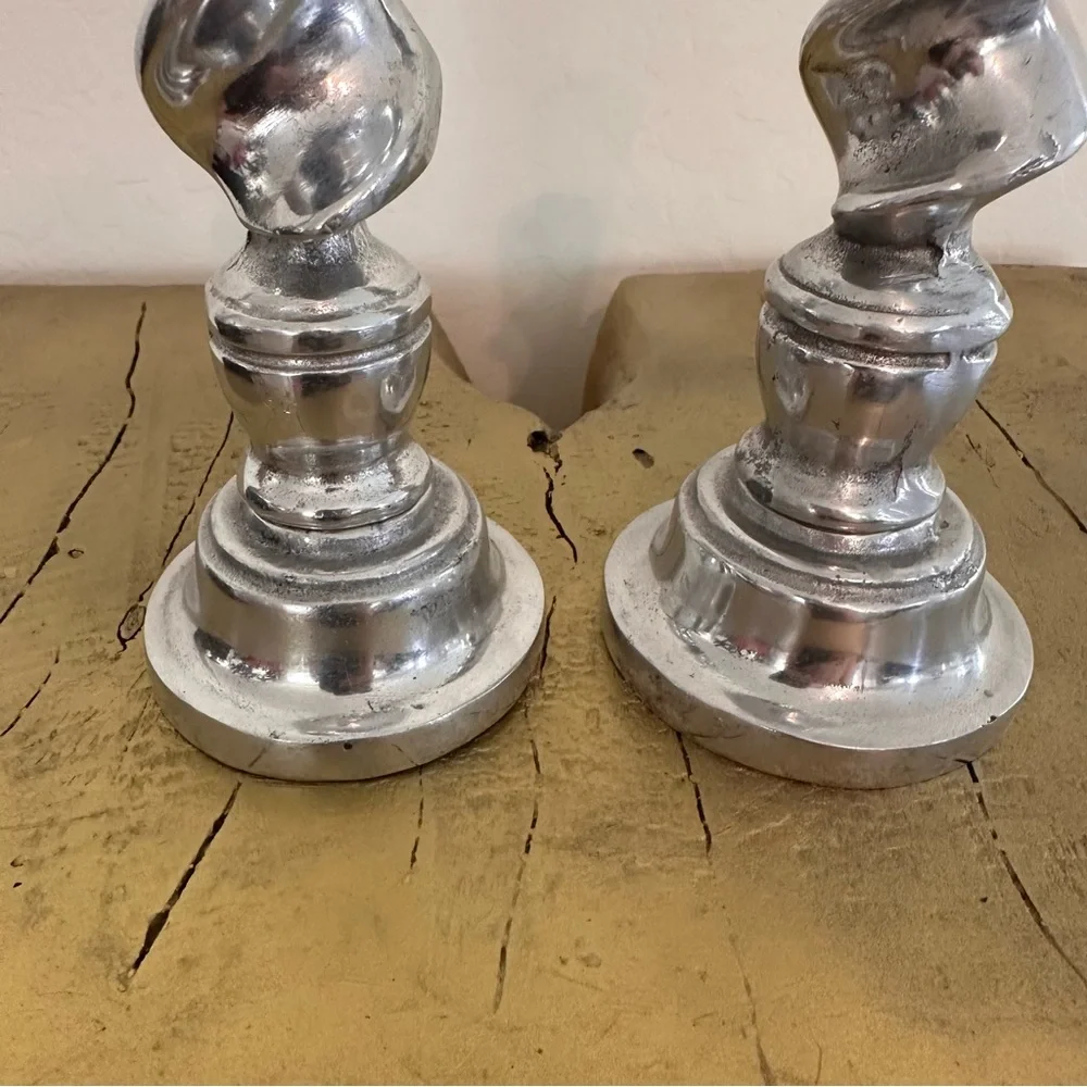 Set of 2 Vintage metal Silvertone Spiral Candlesticks